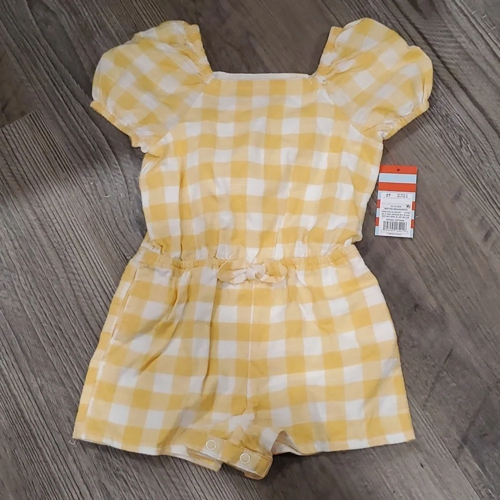 Cat & Jack One Piece Yellow Plaid with Romper with Bubble Sleeves